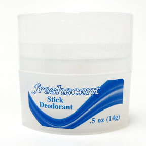 Here are some descriptive alt tags for the image of the deodorant:
*   **Option 1 (Focus on product type):** "Small container of Freshscent stick deodorant."
*   **Option 2 (Focus on branding):** "Freshscent deodorant in a white plastic container with blue wave design."
*   **Option 3 (Focus on details):** "Round, semi-opaque plastic container with label reading 'Freshscent Stick Deodorant'."